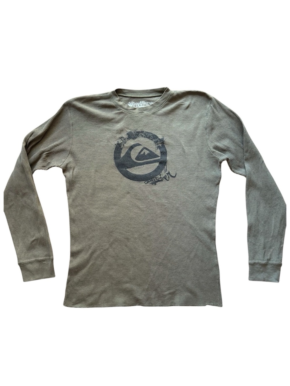 Y2K Quiksilver Olive Green Thermal Waffle Knit Long Sleeve XL